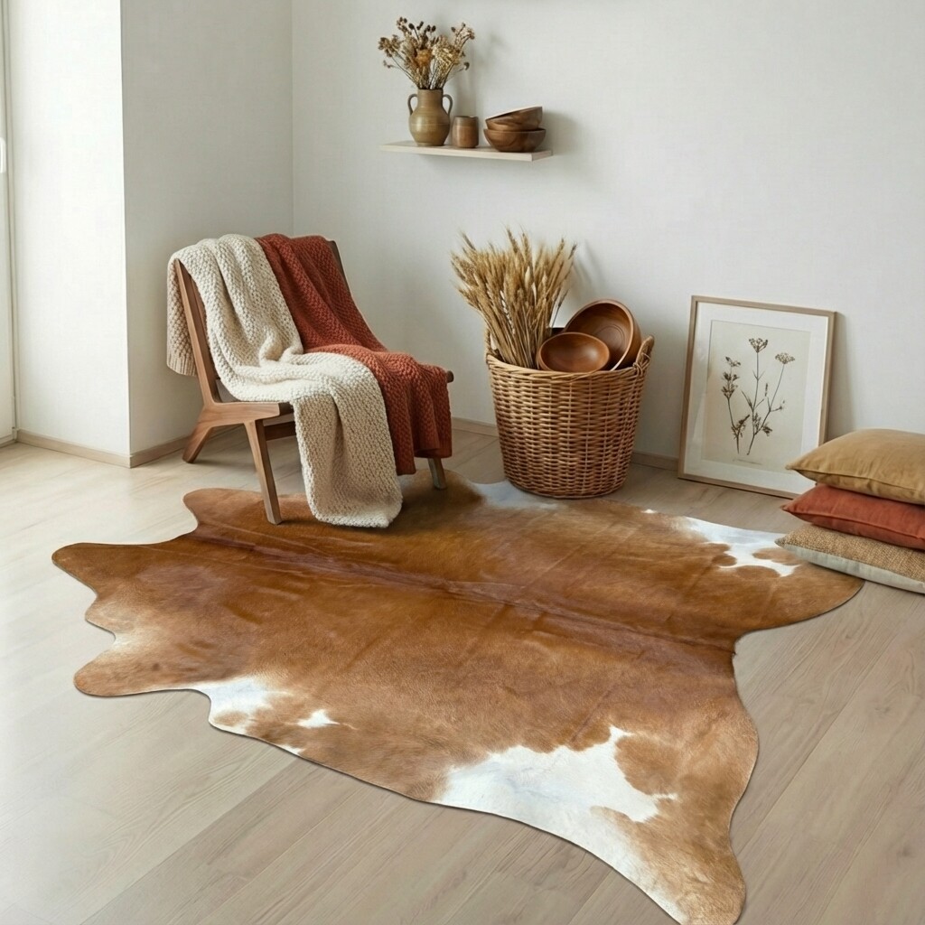 Koeienhuid Vloerkleed 225x202 cm XL (Groot) - interieurfoto