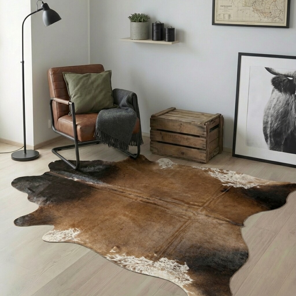 Koeienhuid Vloerkleed 216x195 cm - interieurfoto