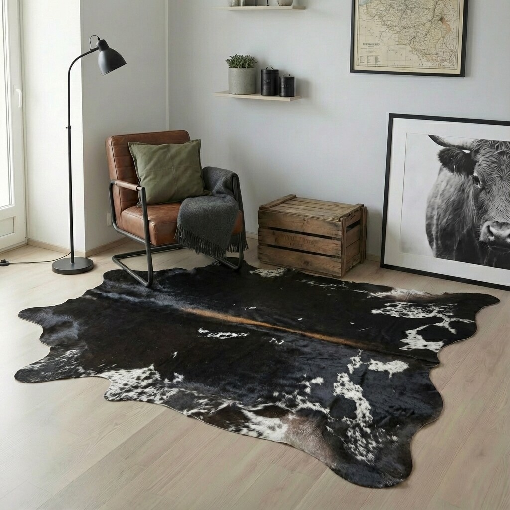Koeienhuid Vloerkleed 235x205 cm - interieurfoto