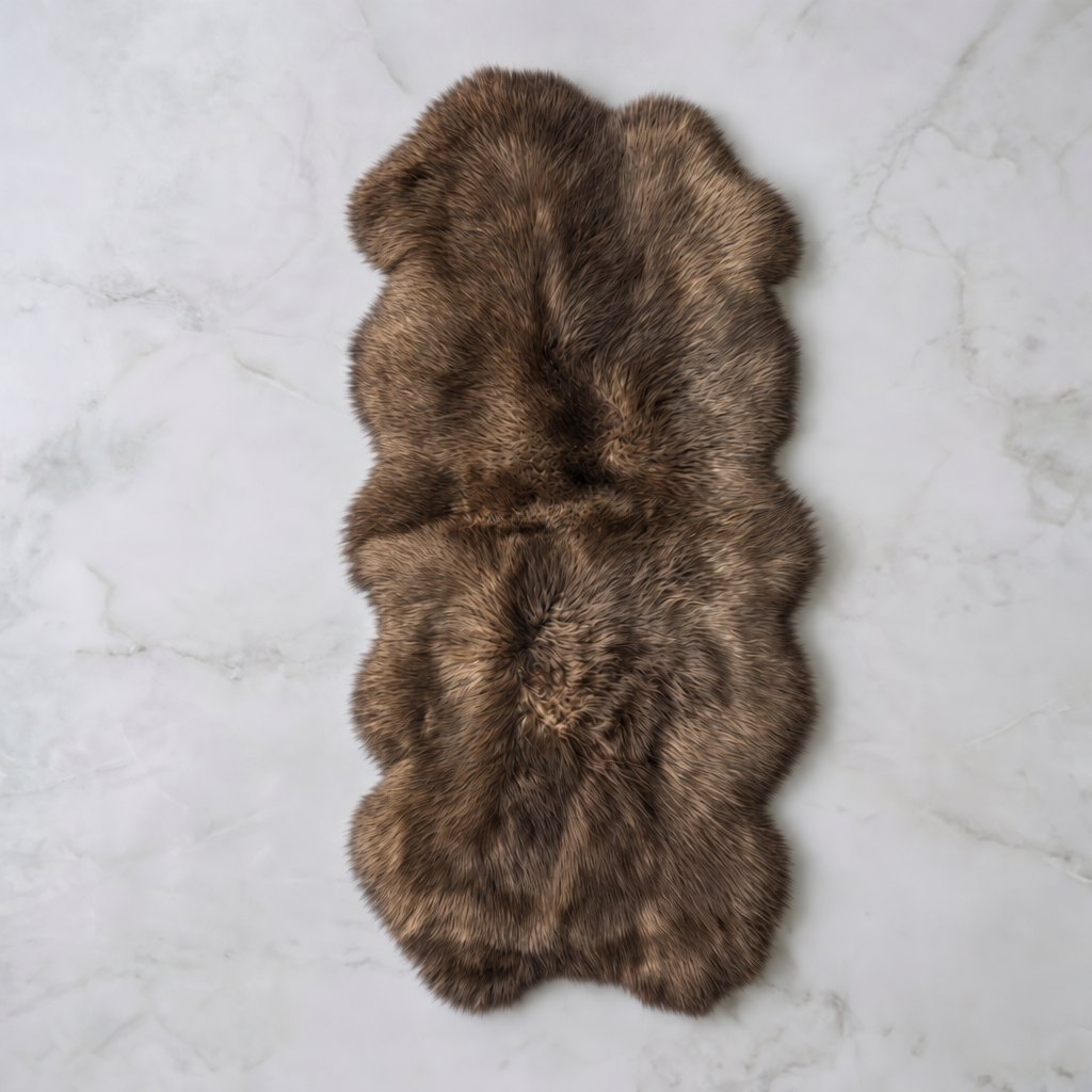 Schapenvacht vloerkleed bruin – 4 vachten, van bovenaf