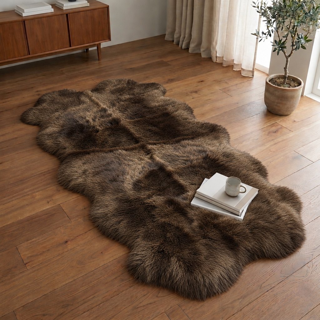 Schapenvacht vloerkleed bruin – 4 vachten - image 1