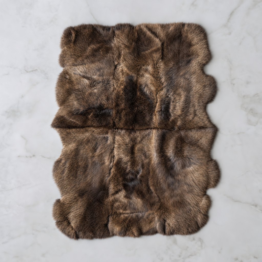 Schapenvacht vloerkleed bruin – 6 vachten, van bovenaf