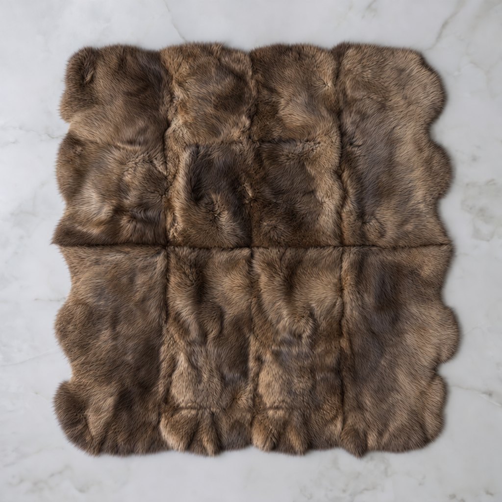 Schapenvacht vloerkleed bruin – 8 vachten, van bovenaf