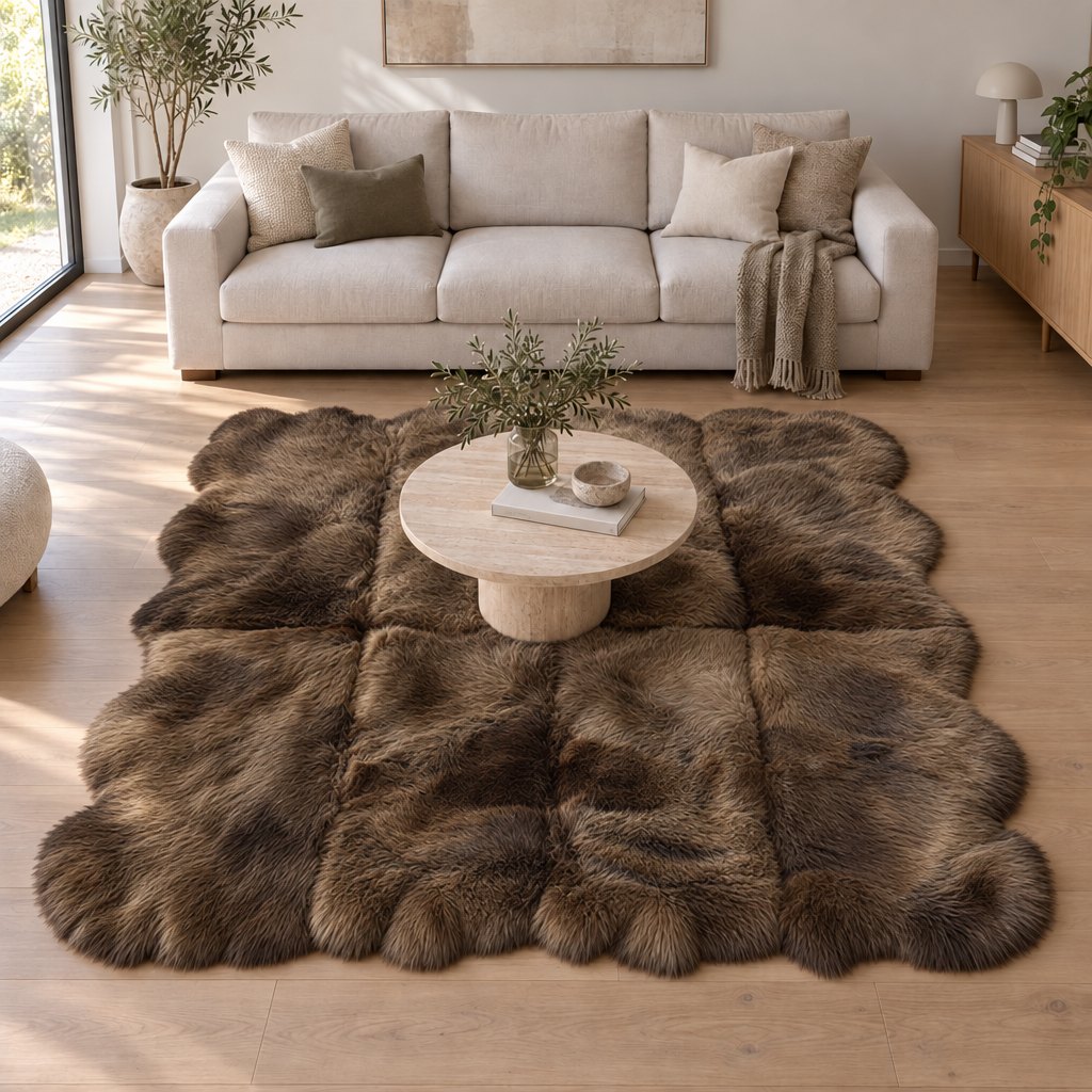 Schapenvacht vloerkleed bruin – 8 vachten - image 1
