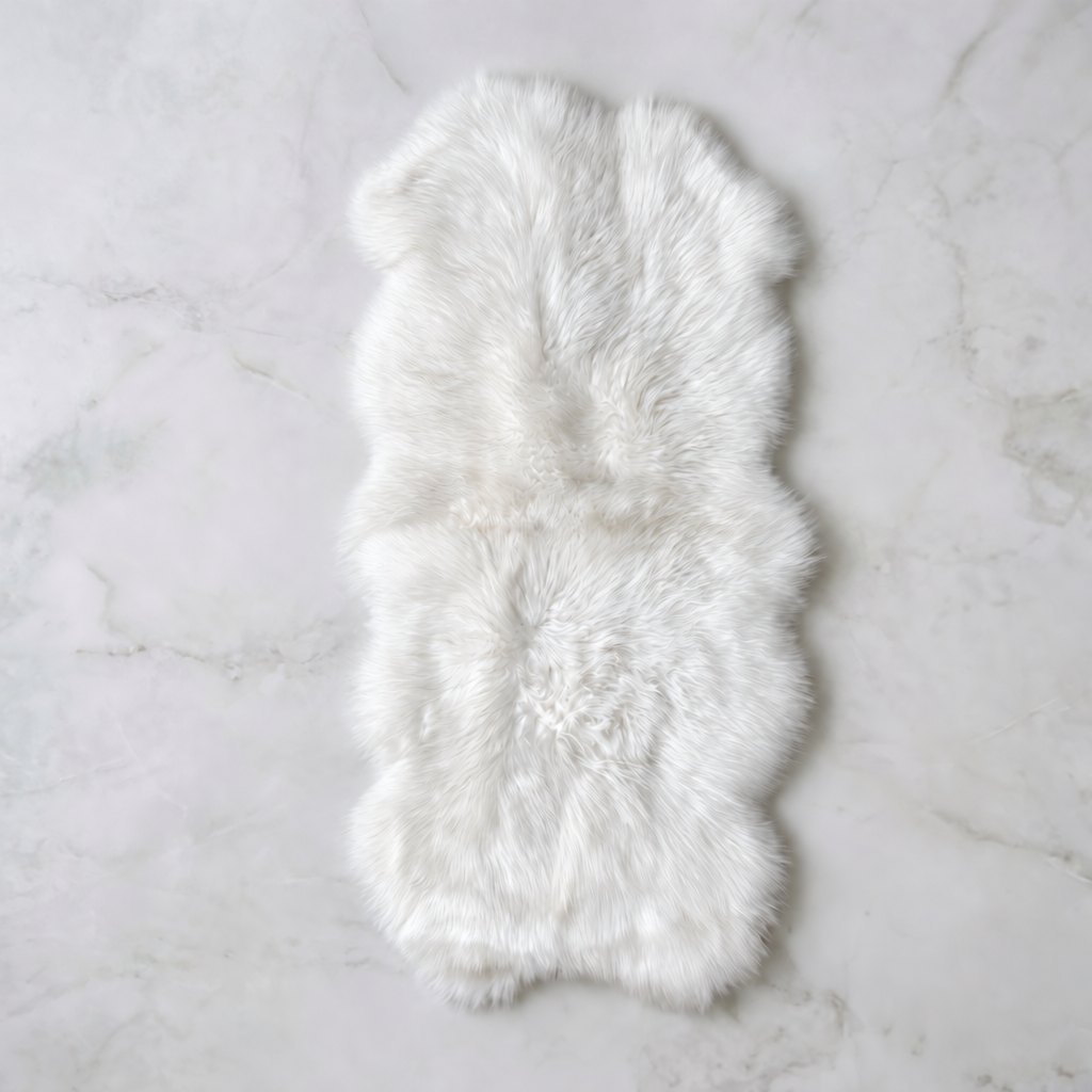 Schapenvacht vloerkleed wit – 4 vachten, van bovenaf