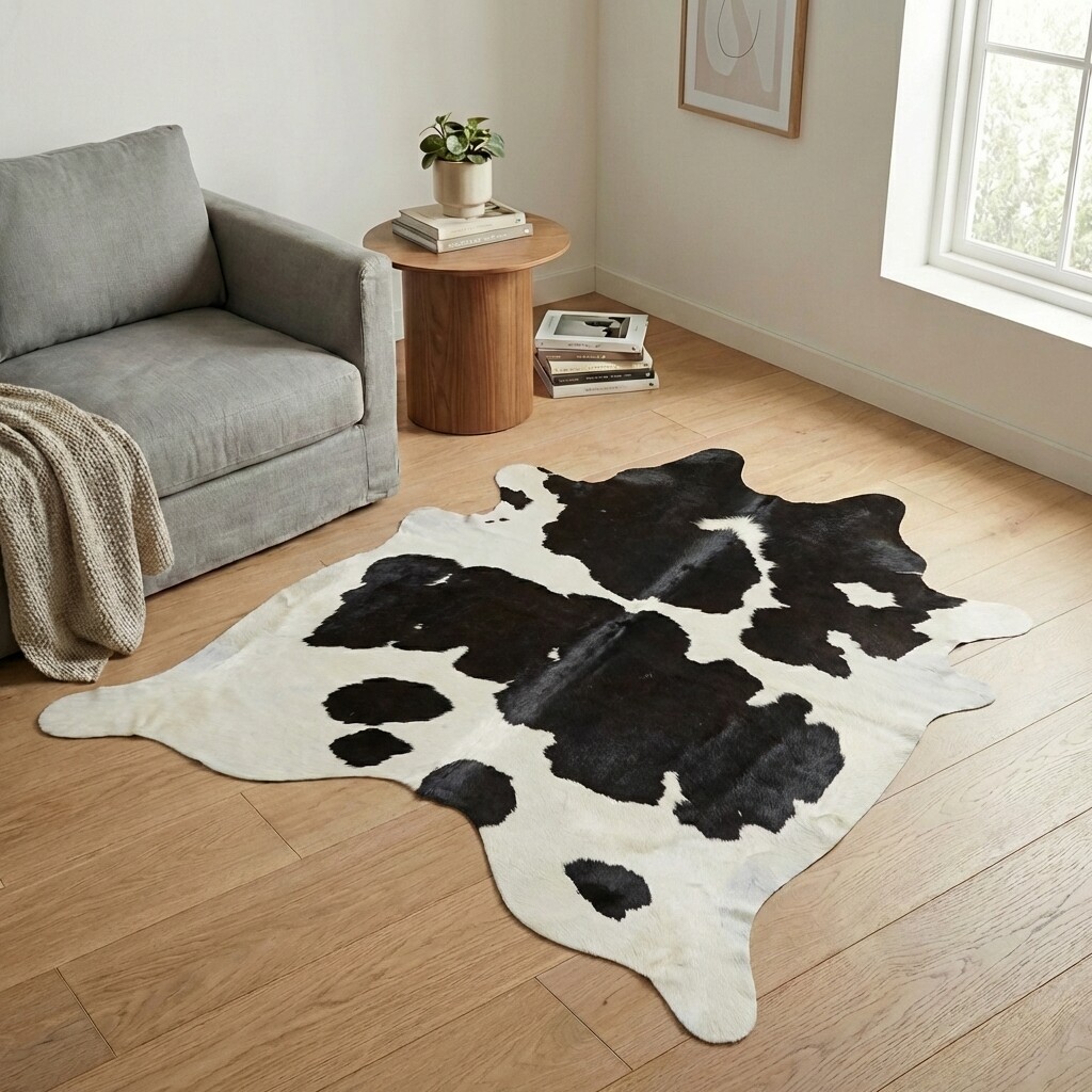 Koeienhuid Vloerkleed 201x196 cm - interieurfoto